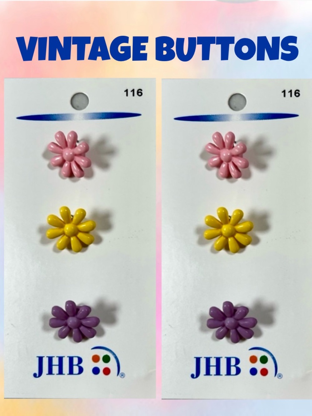 Vintage JHB buttons.  Flower shaped. Pastel colors NEW